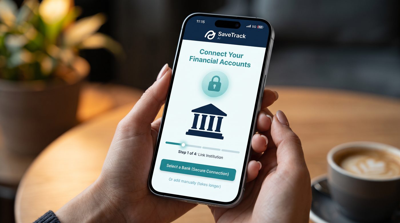 Connecting a bank account securely in the SaveTrack app