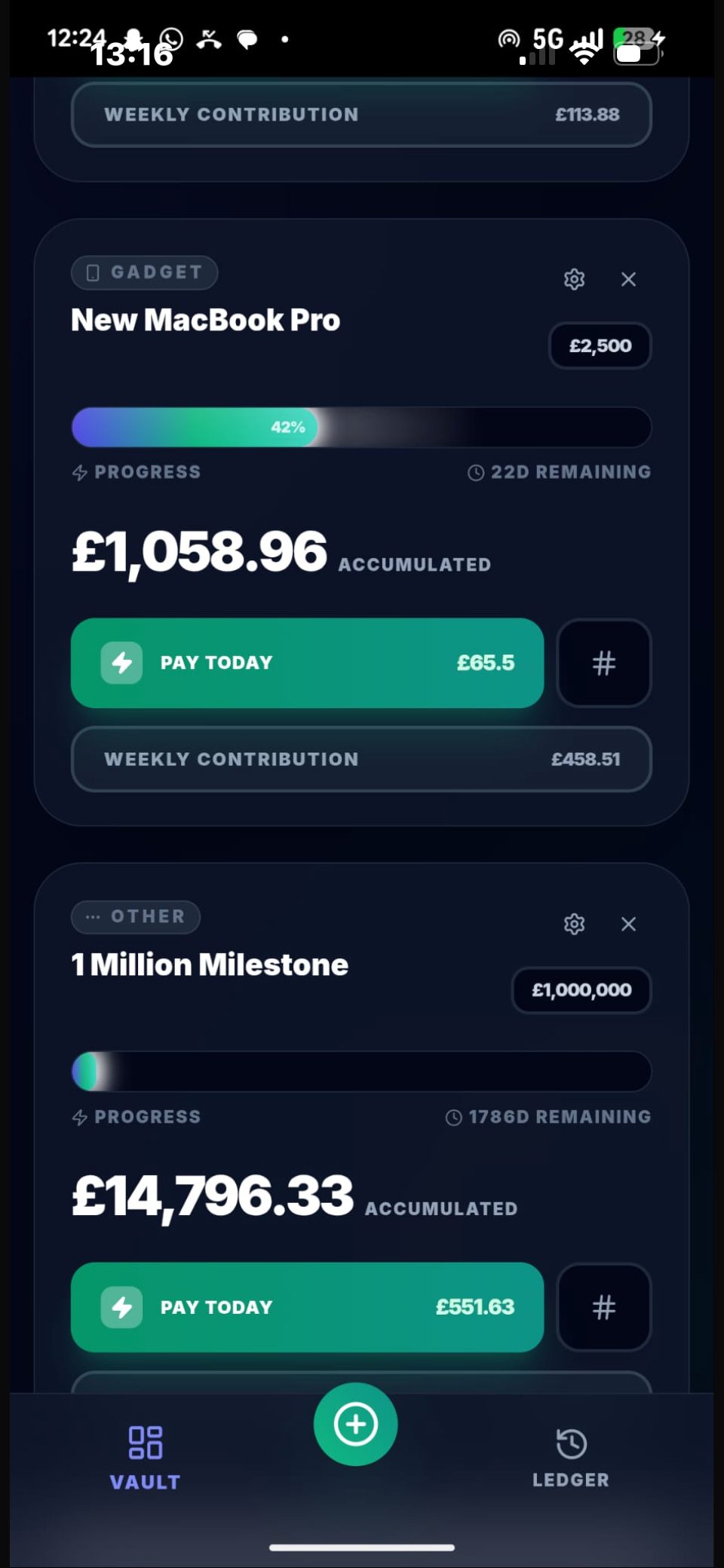 Savings goal progress for a new laptop