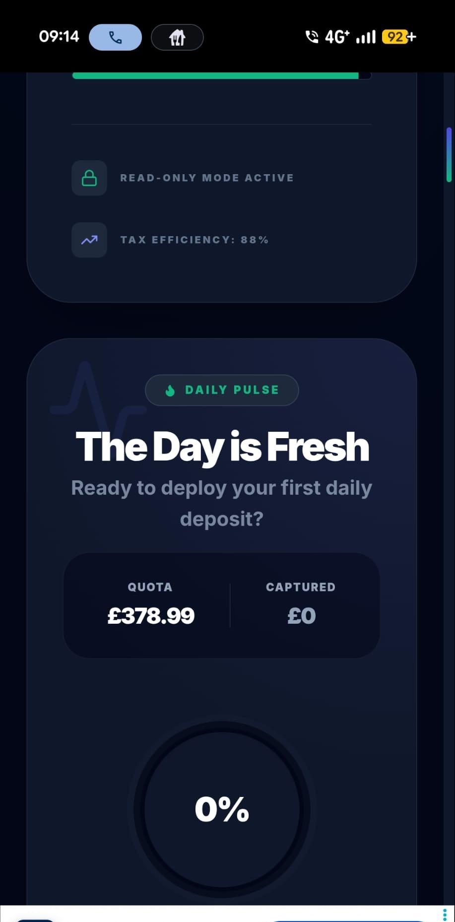 Daily savings quota screen