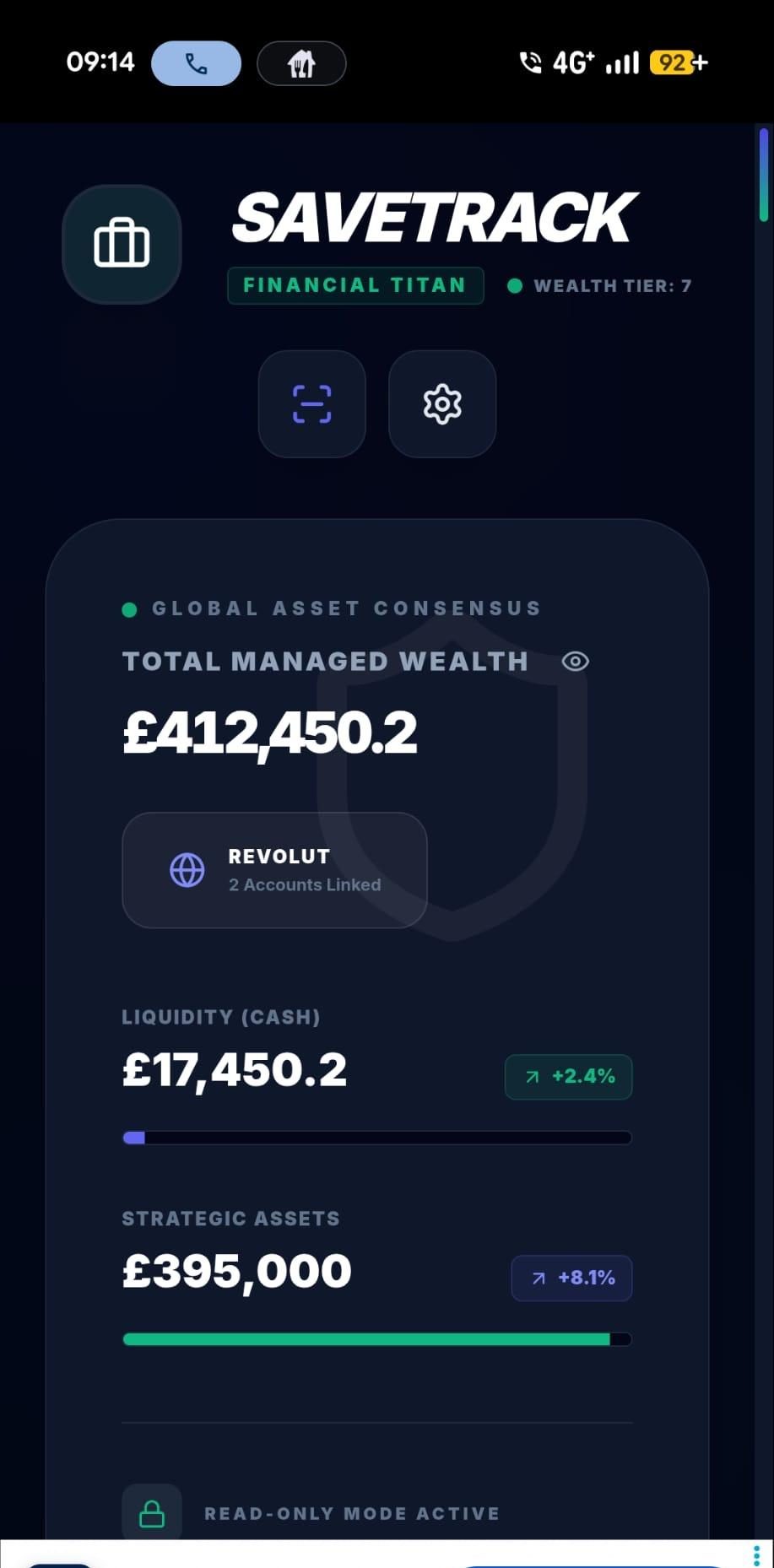 Total wealth overview screen